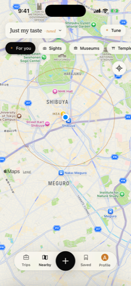 The Lark app map, tuned to your taste, showing nearby spots